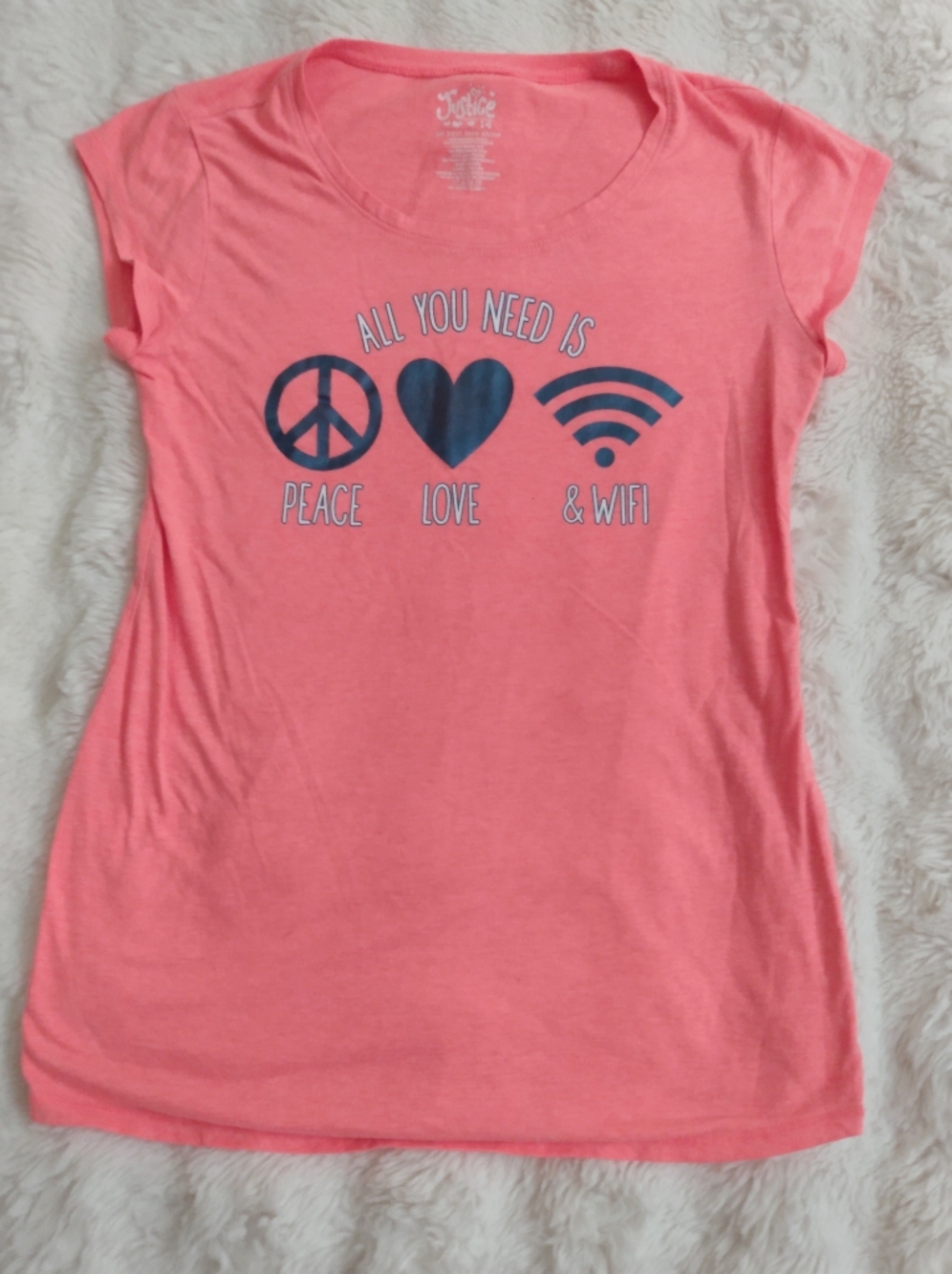 Justice Coral Pink Graphic Tee with Navy Icons